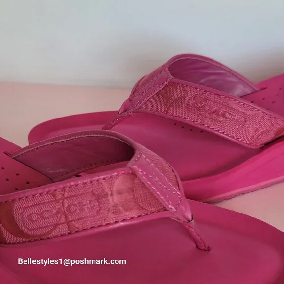 COACH Jaicee Wedge Platform Sandals in Signature Fabric-Fuchsia color.Size 9.5B⭐ - Picture 16 of 16